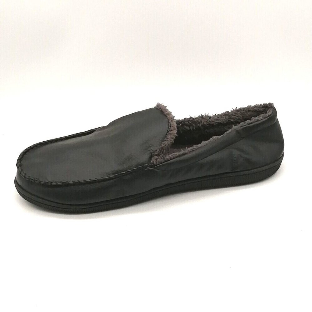 Muk Luks Mens Loafer Slipper Black Faux Fur Lined Flat Heel Round Toe Sz L 12/13